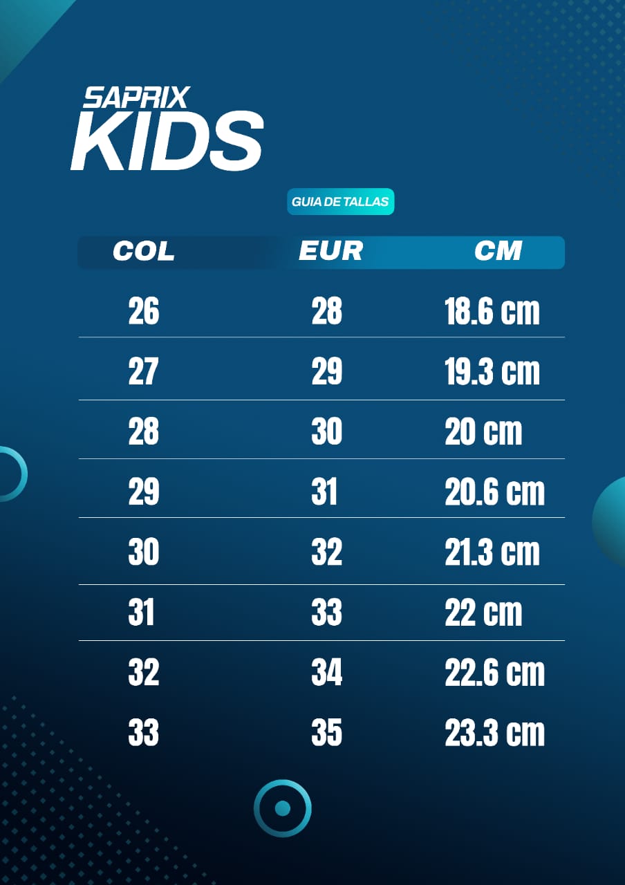 Guía de tallas Saprix Kids